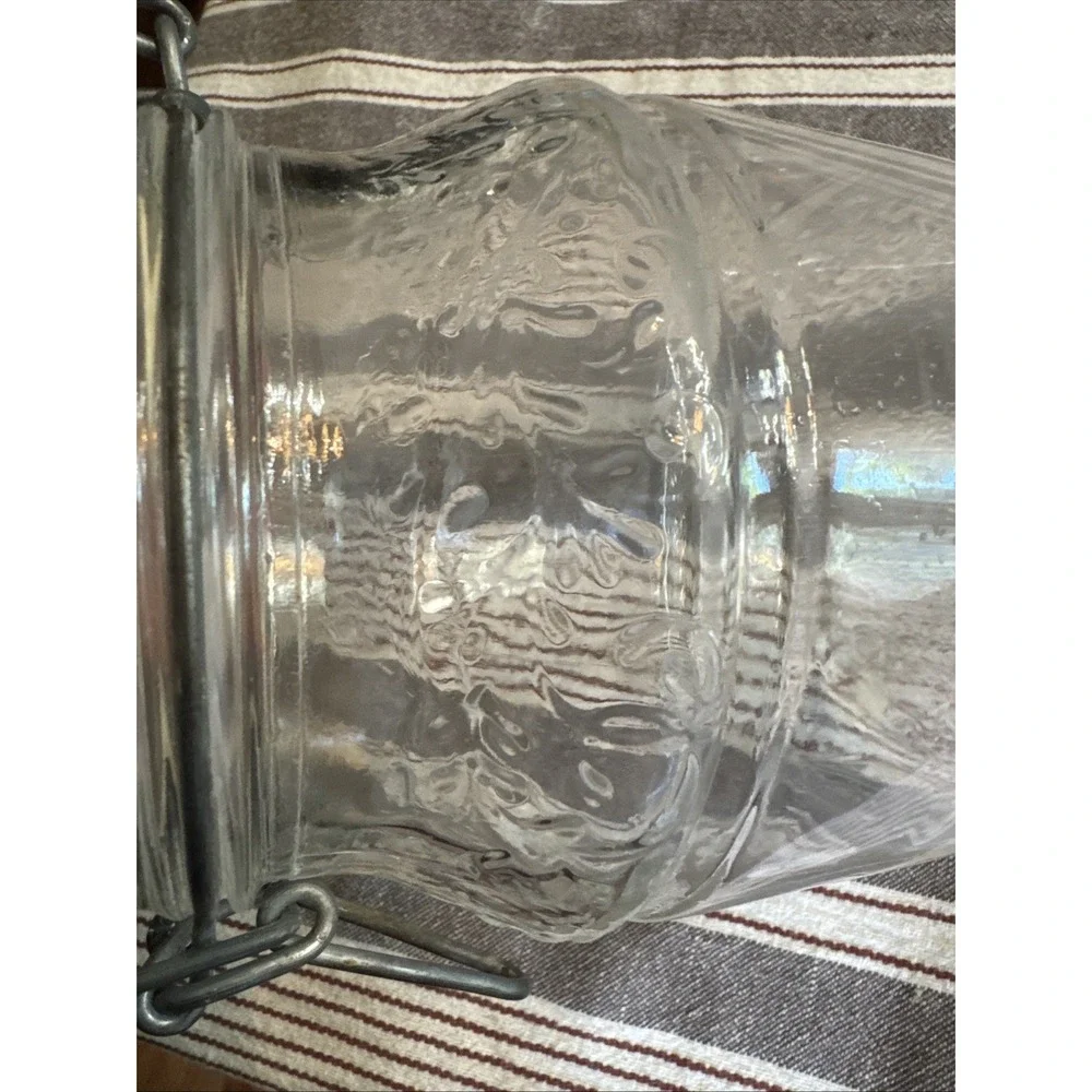Vintage 70s Floral Cove Glass Jar Wire Latch Canister 1 Liter / Quart 6.5